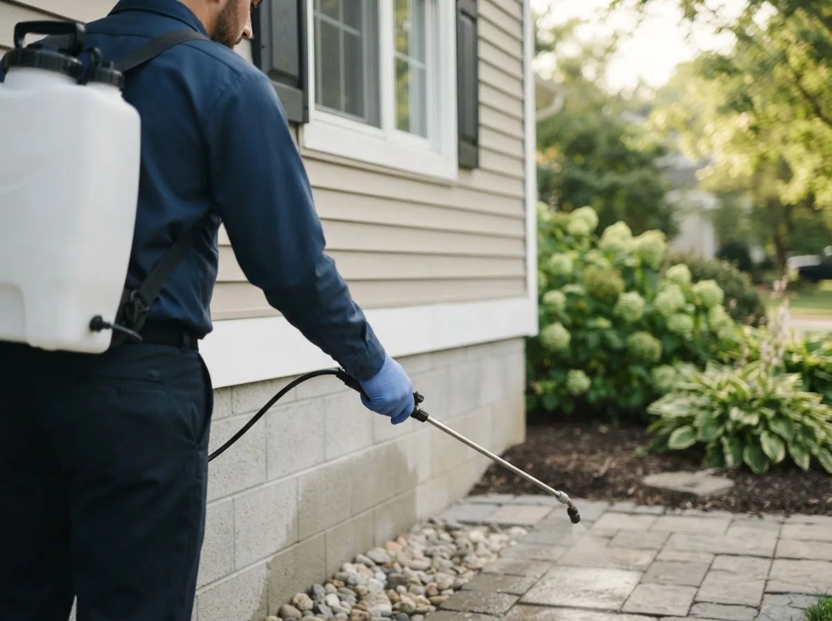 Pest control technician inspecting a home in South Rockwood, MI